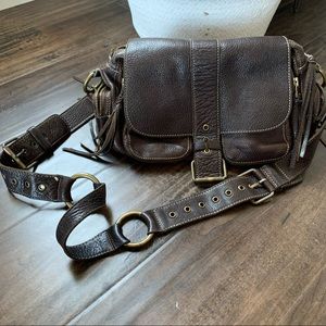 Vintage Roots Leather Crossbody Shoulder Bag Brown